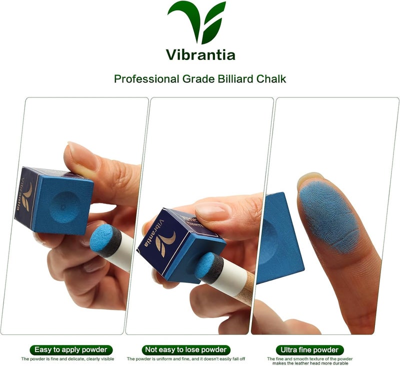 VIBRANTIA Pro Pool Cue Chalk, Tournament Standard Billiard Chalk, 12 Cubes/Box with Travel Storage Box,Low Dust, Super Dense, Suitable for Snooker/Pool/8-Ball - Image 2